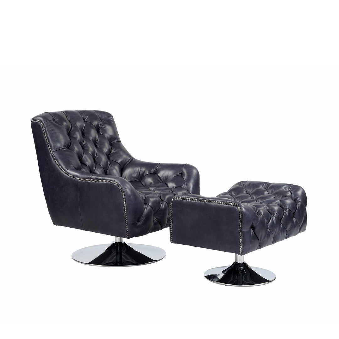 Lance Genuine Leather Swivel Chair and Ottoman Set