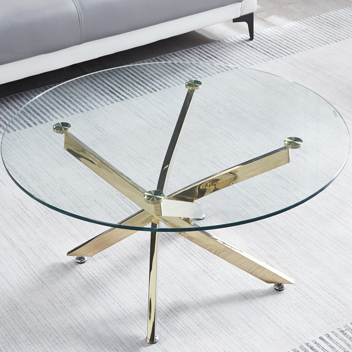 Modern Round Tempered Glass Coffee Table with Stainless Steel Legs