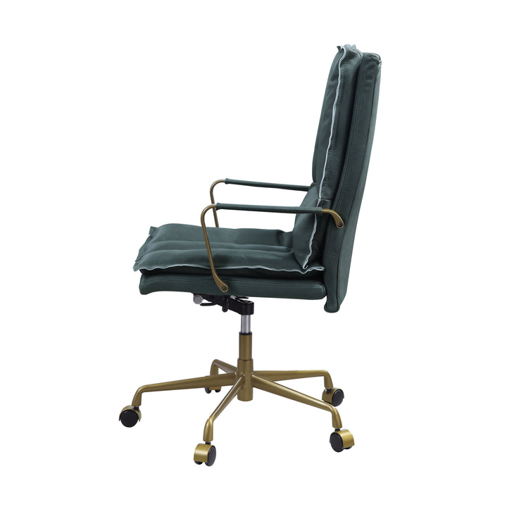 ACME Tinzud Dark Green Top Grain Leather Office Chair