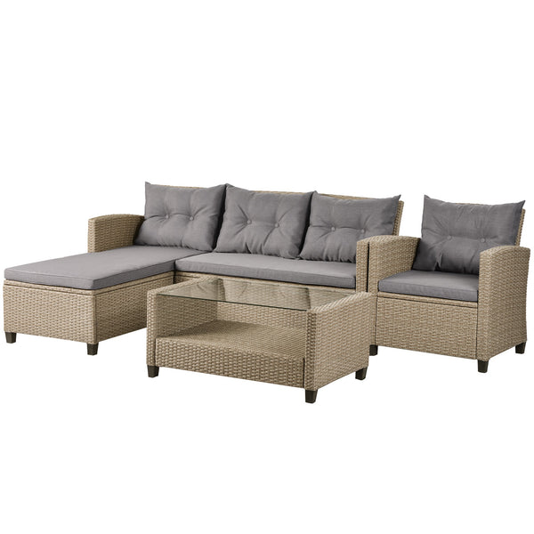 4-Piece Outdoor Beige Rattan Patio Furniture Set