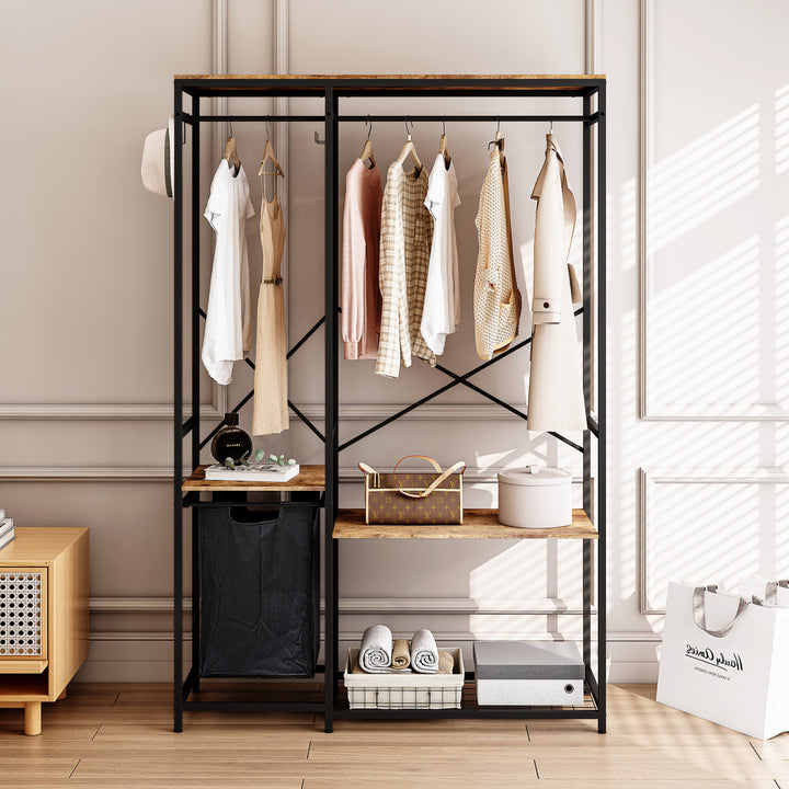 Freestanding Portable Wardrobe Clothes Rack with Shelves and Storage Bag