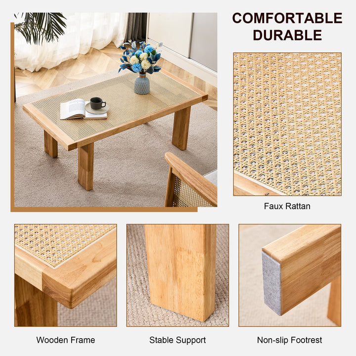 Modern Minimalist Rectangular Rattan Tabletop Coffee Table