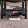 Solid Wood Round Coffee Table with Black Tempered Glass Top