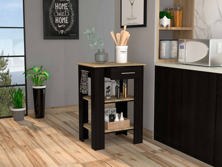 Brooklyn Kitchen Island, Two Shelves, One Drawer