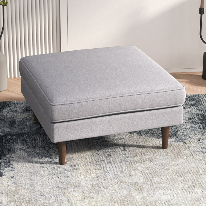 The Amber Square Upholstered Ottoman in Light Gray