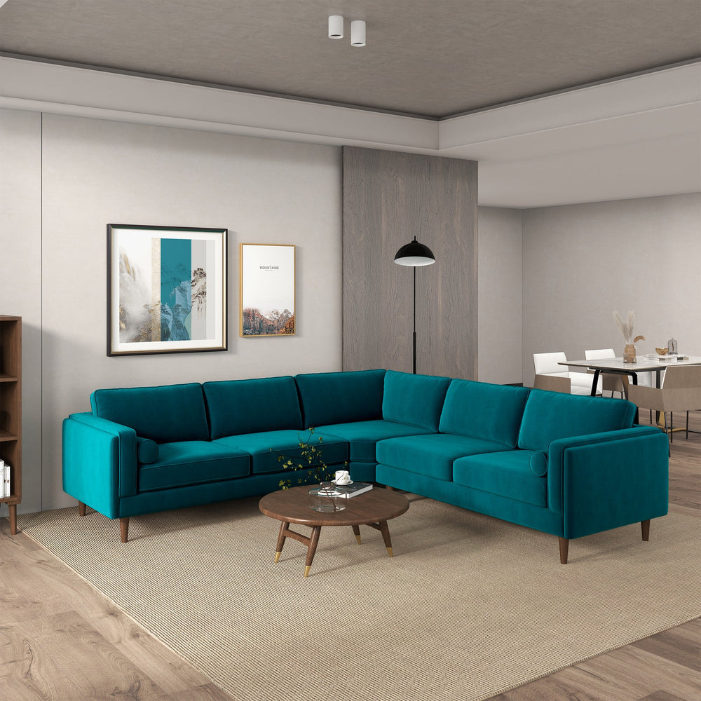 The Amber Teal Velvet Corner Sectional Sofa Era and Style Inspired Home Décor 2