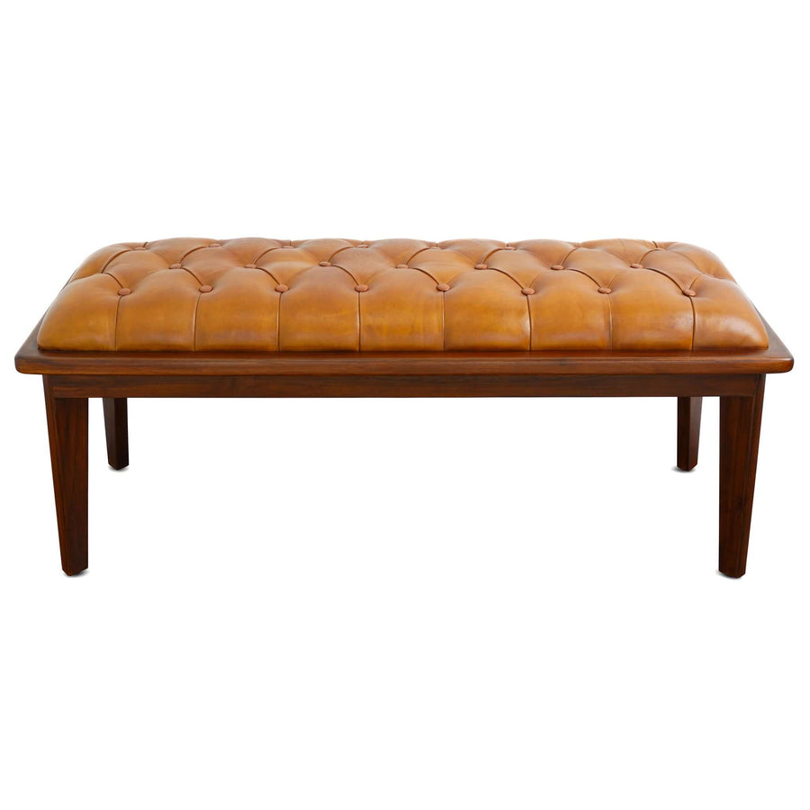 The Arden Tan Leather Bench With Buttons Era and Style Inspired Home Décor 1