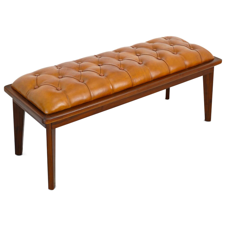 The Arden Tan Leather Bench With Buttons Era and Style Inspired Home Décor 2