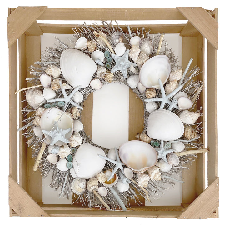 White & Light Blue Seashell Wreath