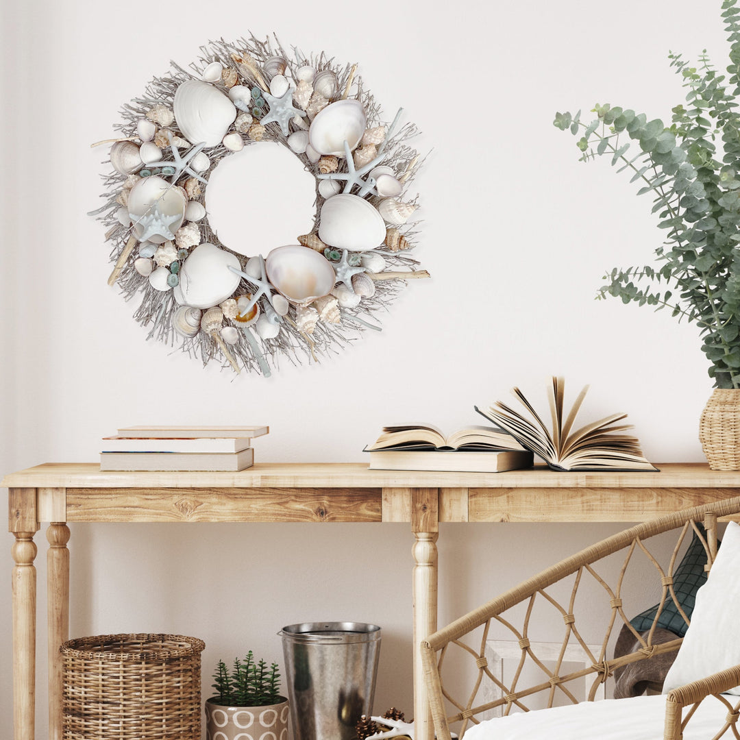 White & Light Blue Seashell Wreath