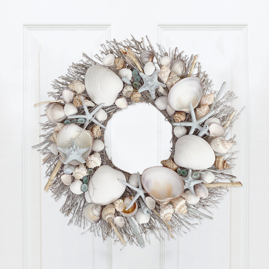 White & Light Blue Seashell Wreath