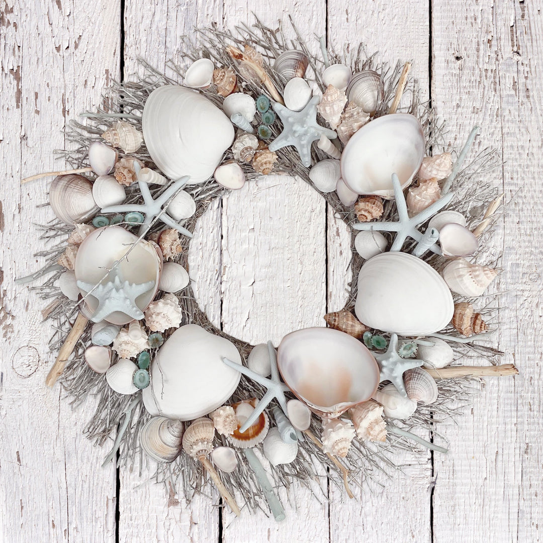 White & Light Blue Seashell Wreath