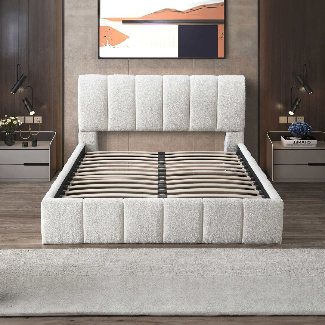 The Hilar White Boucle Platform Bed Queen Era and Style Inspired Home Décor 4