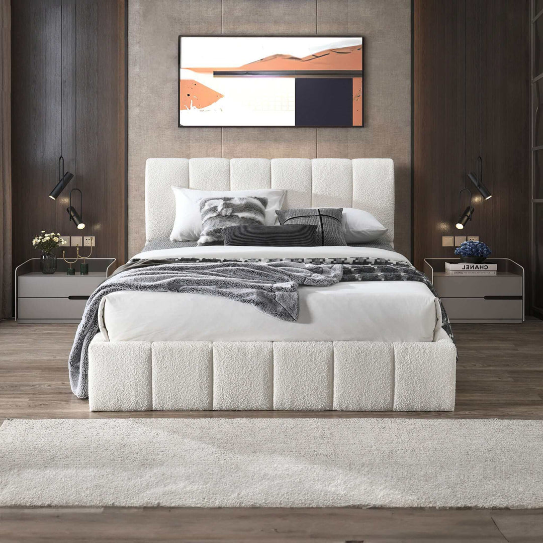 The Hilar White Boucle Platform Bed Queen Era and Style Inspired Home Décor 3