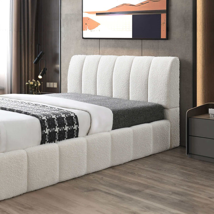 The Hilar White Boucle Platform Bed Queen Era and Style Inspired Home Décor 2