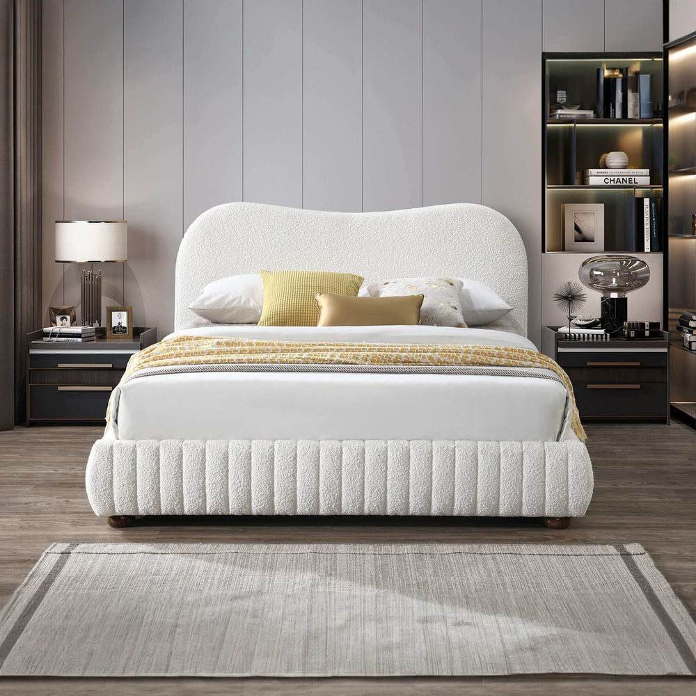 The Norme Boucle Upholstered Low Profile Queen Size Platform Bed In Cream Era and Style Inspired Home Décor 3