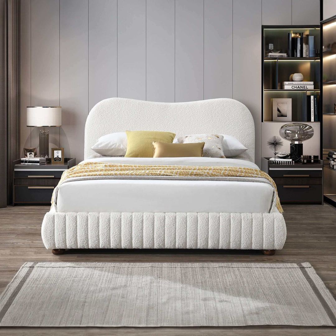 The Norme Boucle Upholstered Low Profile Queen Size Platform Bed In Cream Era and Style Inspired Home Décor 3