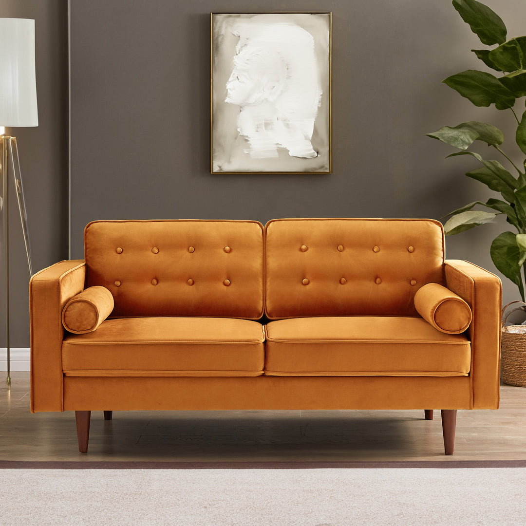 The Casey Orange Velvet Loveseat Era and Style Inspired Home Décor 2