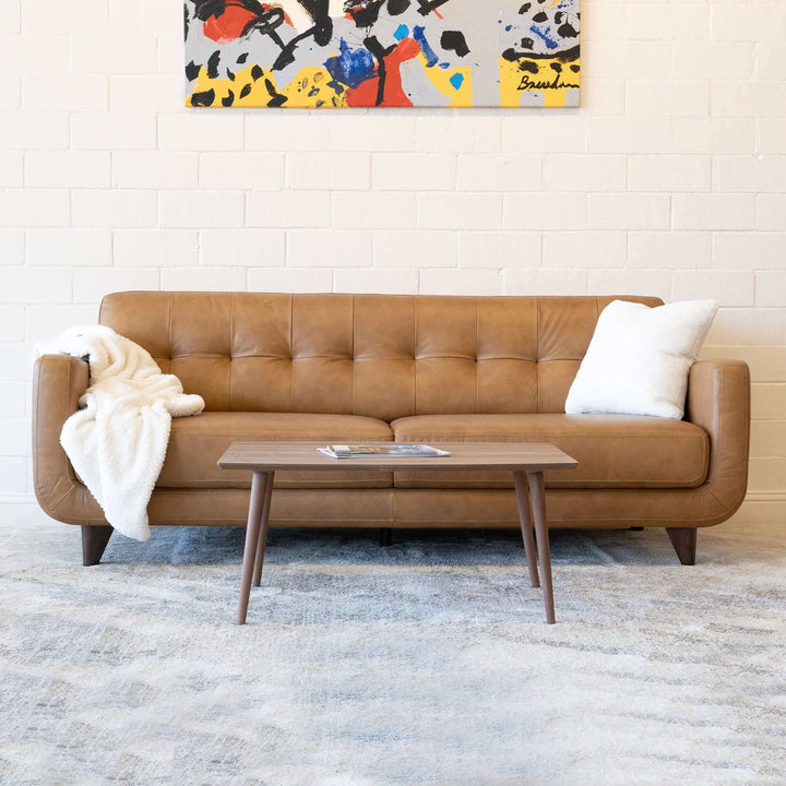 The Allison Tufted Back Cognac Tan Genuine Leather Sofa Era and Style Inspired Home Décor 5