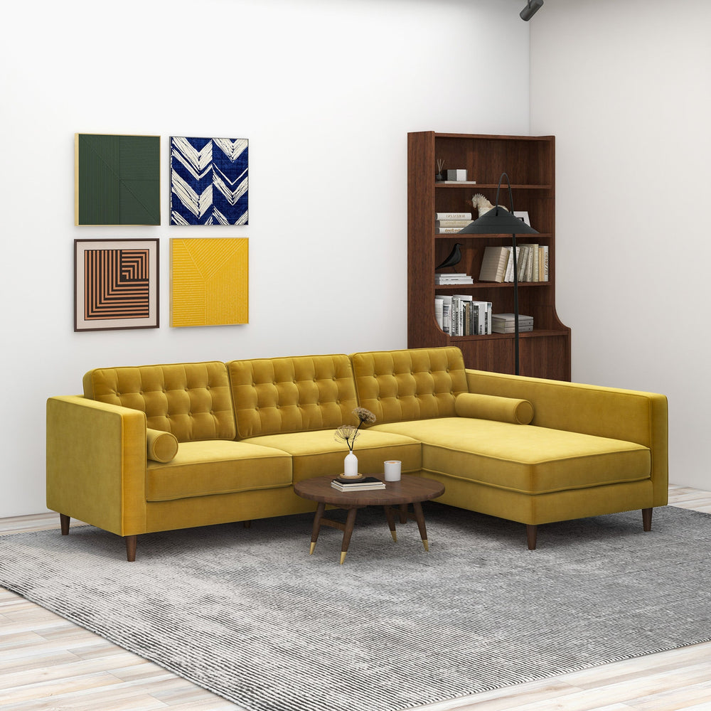 The Christian Dark Yellow Velvet Sectional Sofa Left Facing Era and Style Inspired Home Décor 2