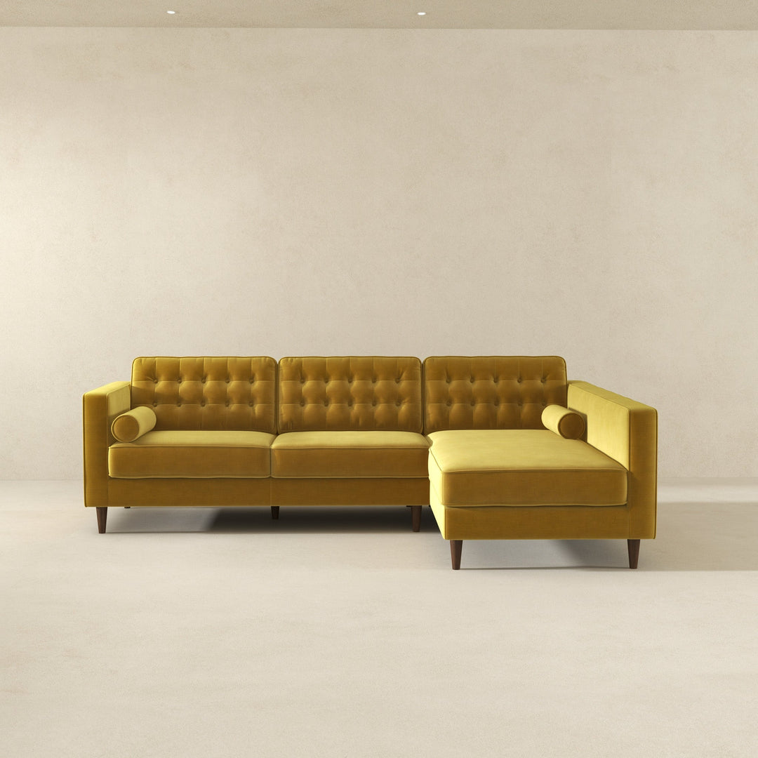 The Christian Dark Yellow Velvet Sectional Sofa Left Facing Era and Style Inspired Home Décor 4