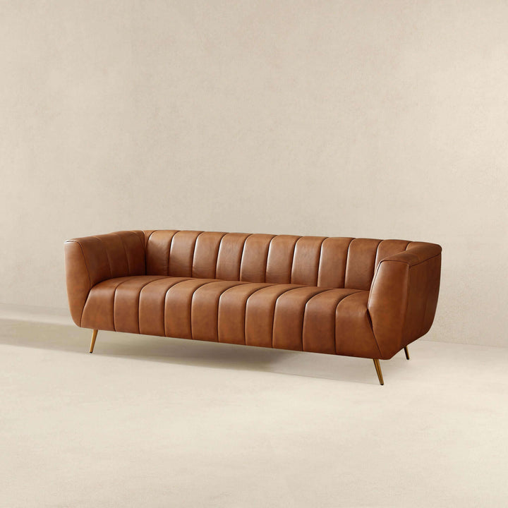 The Ava Genuine Italian Tan Leather Channel Tufted Sofa Era and Style Inspired Home Décor 7