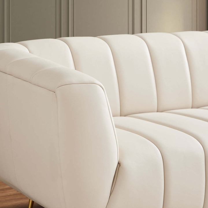 The LaMattina Genuine Italian Beige Leather Channel Tufted Sofa Era and Style Inspired Home Décor 2