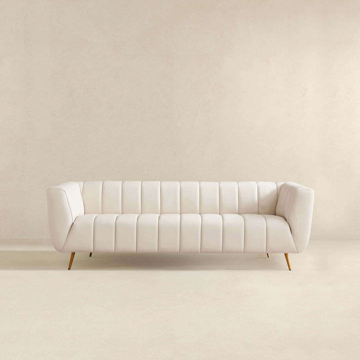 The LaMattina Genuine Italian Beige Leather Channel Tufted Sofa Era and Style Inspired Home Décor 4