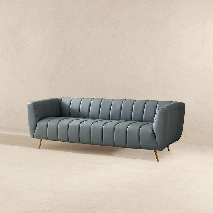 The LaMattina Genuine Italian Blue Leather Channel Tufted Sofa Era and Style Inspired Home Décor 5