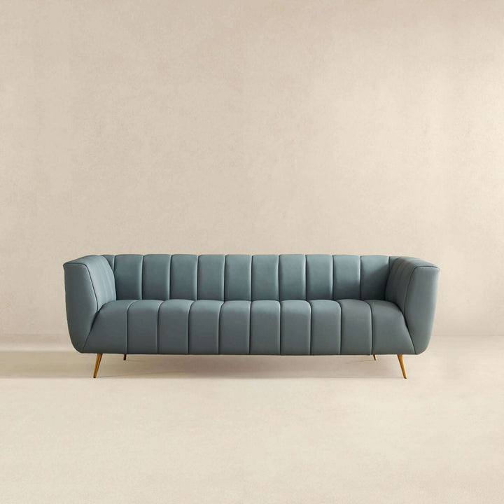 The LaMattina Genuine Italian Blue Leather Channel Tufted Sofa Era and Style Inspired Home Décor 4