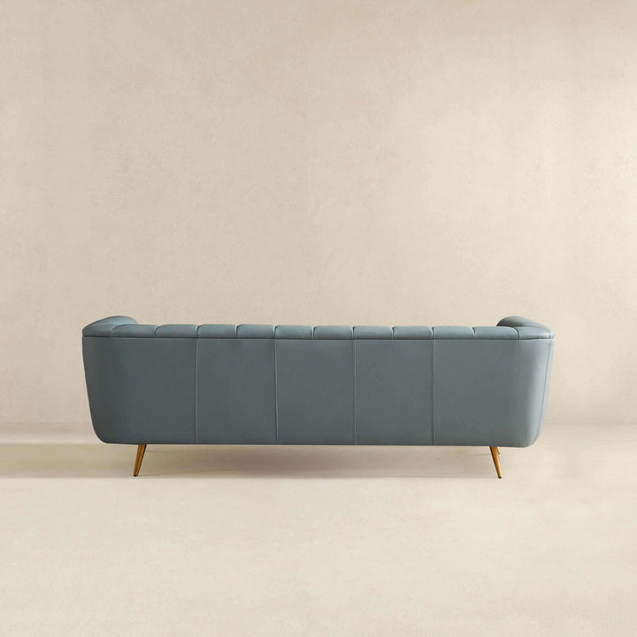 The LaMattina Genuine Italian Blue Leather Channel Tufted Sofa Era and Style Inspired Home Décor 7