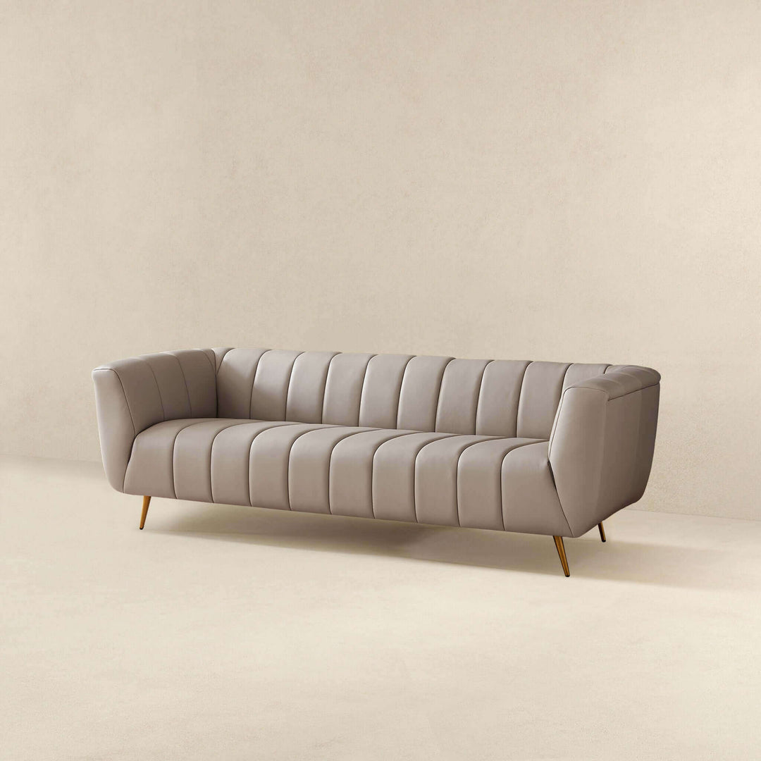 The LaMattina Genuine Italian Grey Leather Channel Tufted Sofa Era and Style Inspired Home Décor 4