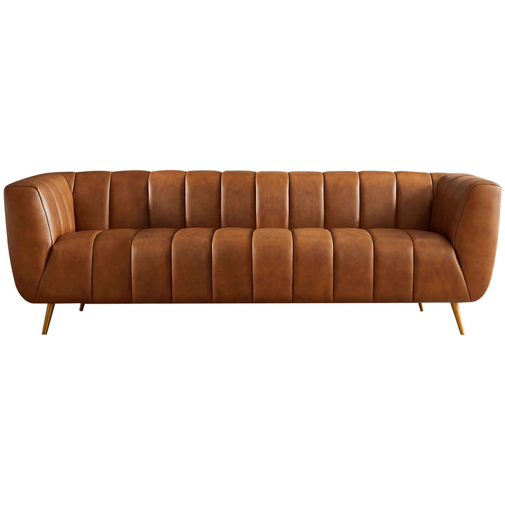 The Ava Genuine Italian Tan Leather Channel Tufted Sofa Era and Style Inspired Home Décor 1