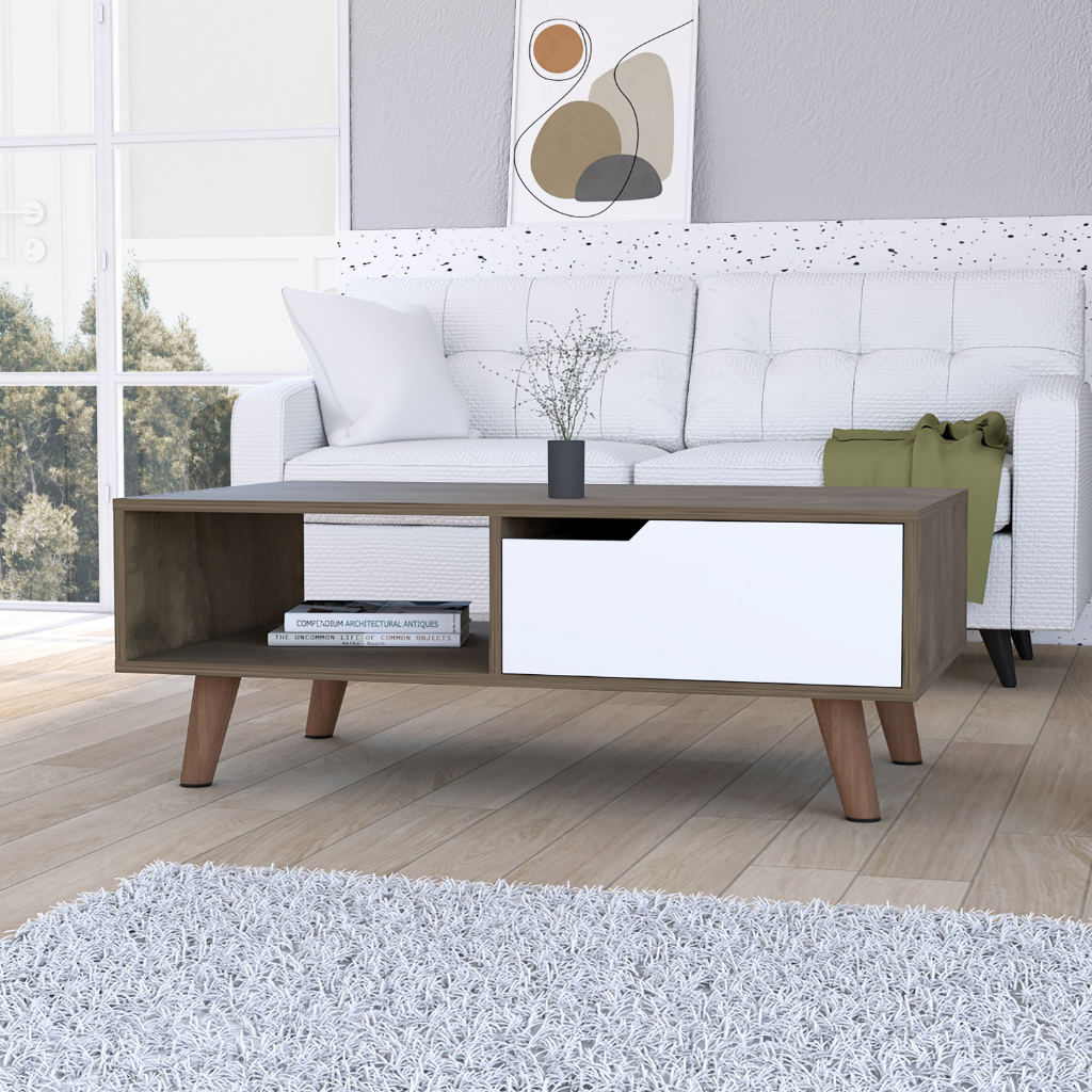 Mid-Century Modern Coffee Table, One Open Shelf, One Drawer