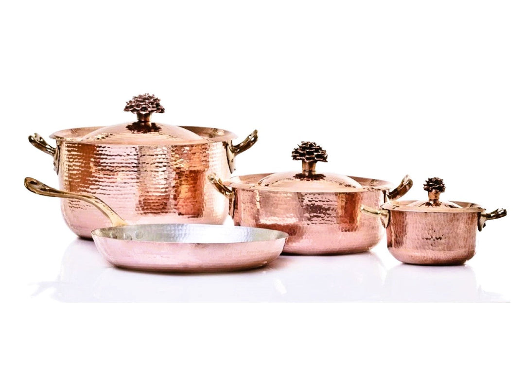 7-Piece Copper Cookware Set with Flower Lids