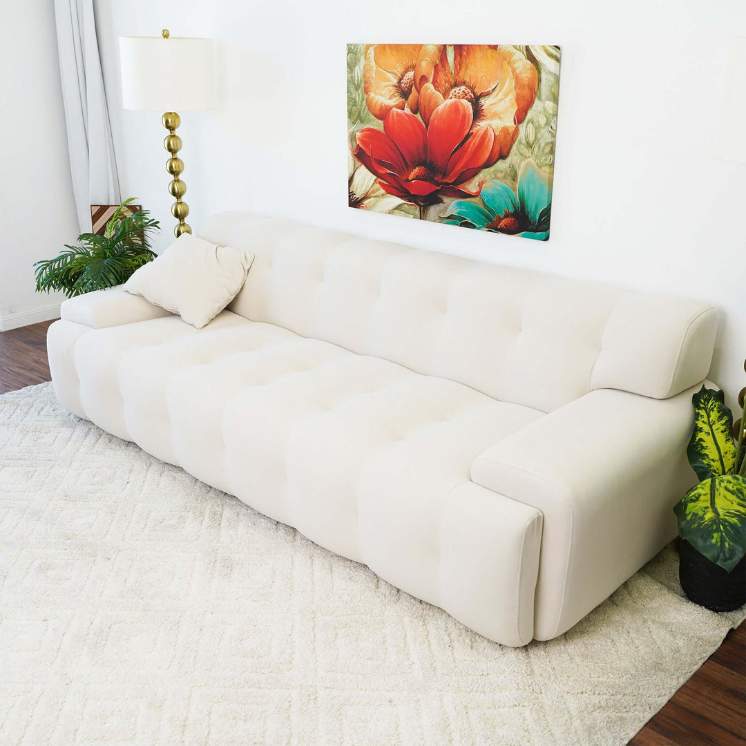 The Brampton Mid Century 90 Inch Cream Velvet Sofa Era and Style Inspired Home Décor 7