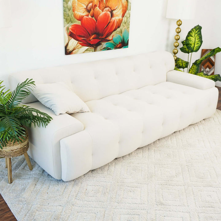 The Brampton Mid Century 90 Inch Cream Velvet Sofa Era and Style Inspired Home Décor 6