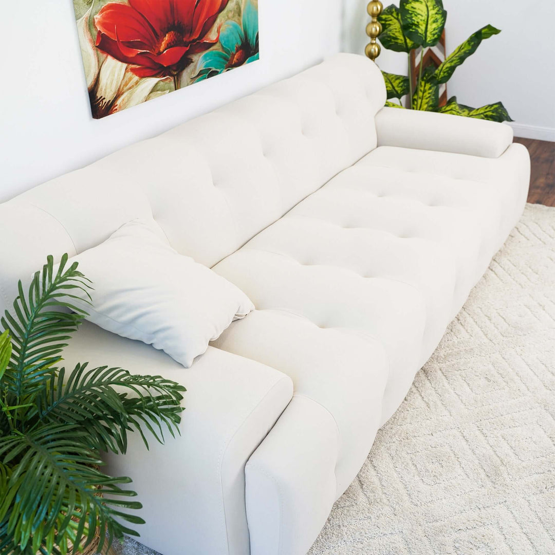 The Brampton Mid Century 90 Inch Cream Velvet Sofa Era and Style Inspired Home Décor 4