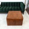 The Mallory Mid-Century Square Genuine Leather Upholstered Ottoman In Tan 27.5" Era and Style Inspired Home Décor 4