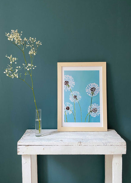 Art Print:  Dandelions on Aqua by India & Purry