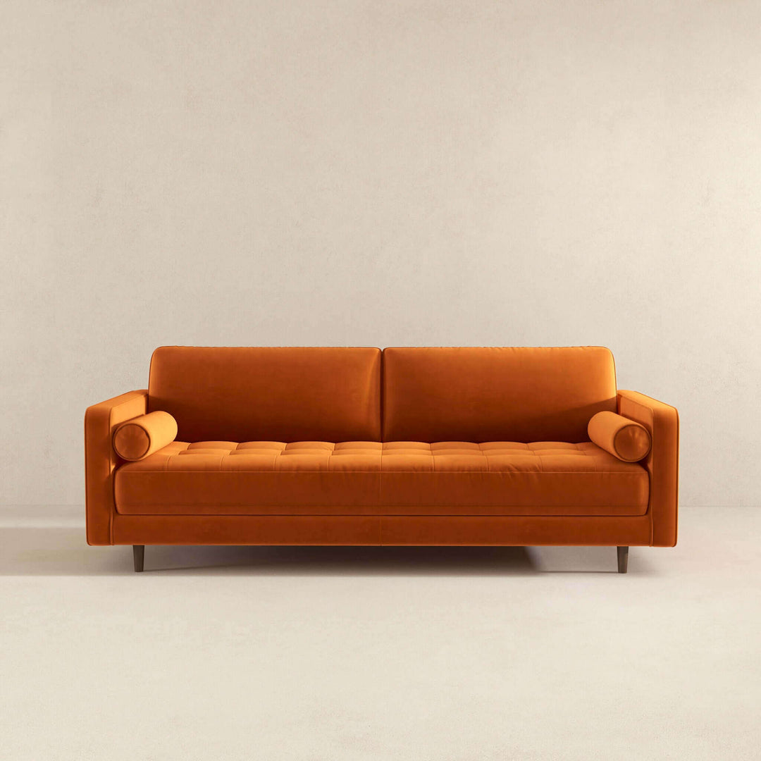 The Anthony Burnt Orange Pillow Back Velvet Sofa Era and Style Inspired Home Décor 3