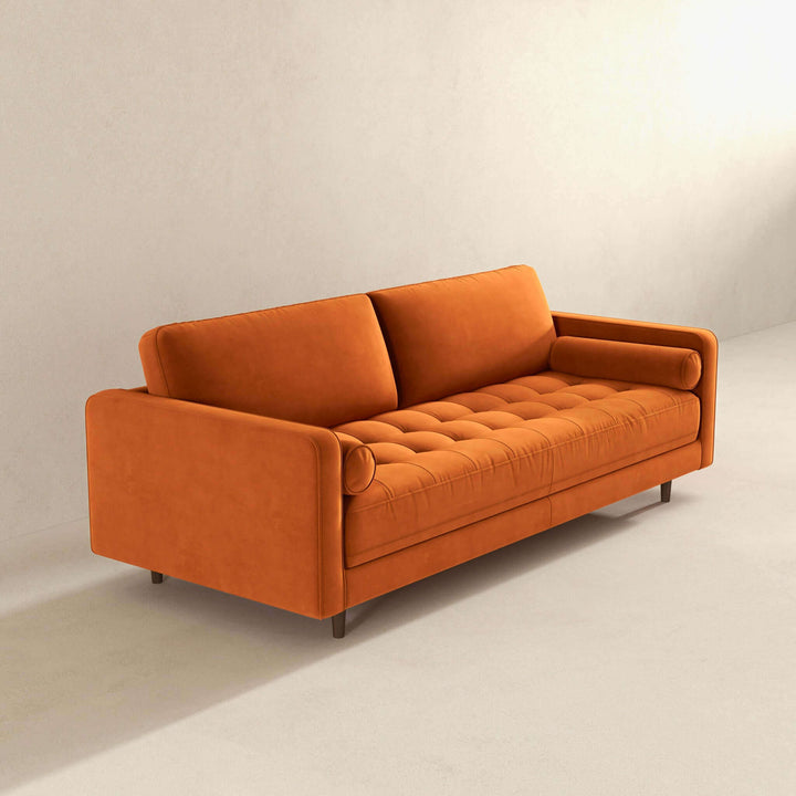 The Anthony Burnt Orange Pillow Back Velvet Sofa Era and Style Inspired Home Décor 4