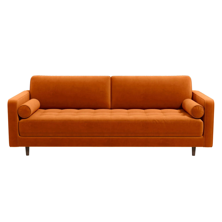 The Anthony Burnt Orange Pillow Back Velvet Sofa Era and Style Inspired Home Décor 7