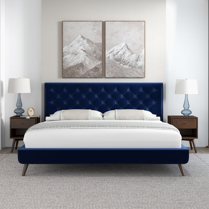 The Dillon Blue Velvet Platform Bed (King Size) Era and Style Inspired Home Décor 3