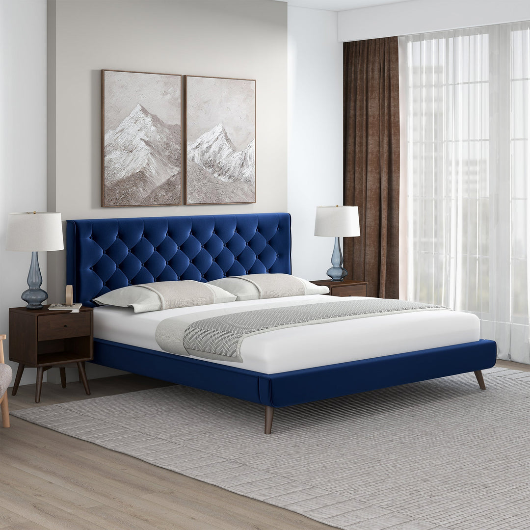 The Dillon Blue Velvet Platform Bed (King Size) Era and Style Inspired Home Décor 2