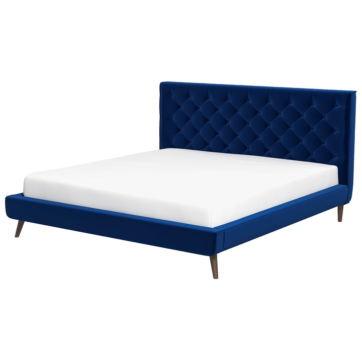 The Dillon Blue Velvet Platform Bed (King Size) Era and Style Inspired Home Décor 7