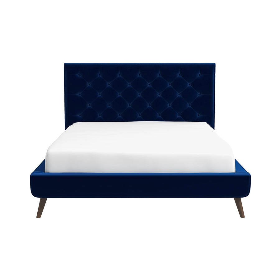 The Dillon Blue Velvet Platform Bed (Queen Size) Era and Style Inspired Home Décor 1