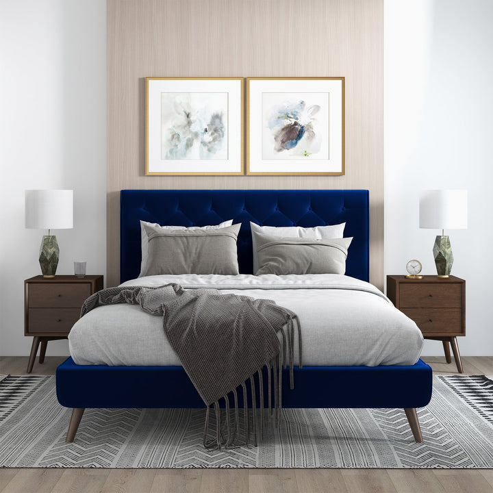 The Dillon Blue Velvet Platform Bed (Queen Size) Era and Style Inspired Home Décor 2