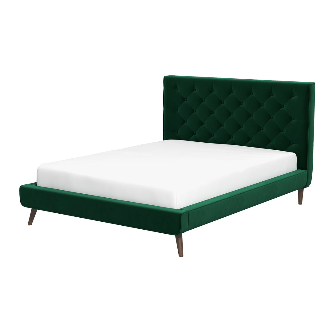 The Dillon Dark Green Velvet Platform Bed (Queen Size) Era and Style Inspired Home Décor 6