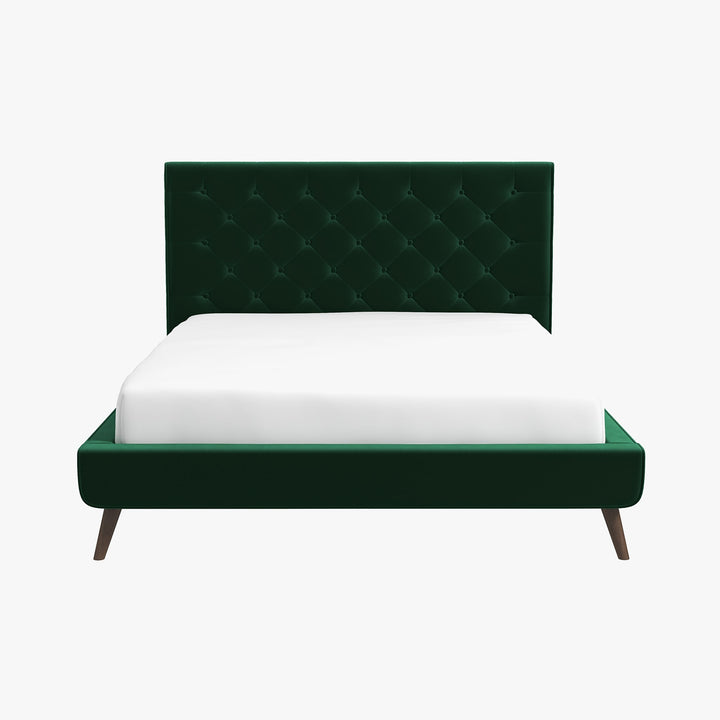 The Dillon Dark Green Velvet Platform Bed (Queen Size) Era and Style Inspired Home Décor 7